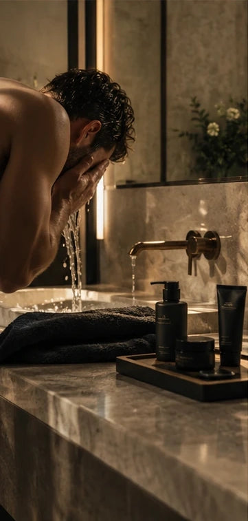 Athlete's premium self-care ritual in a modern bathroom